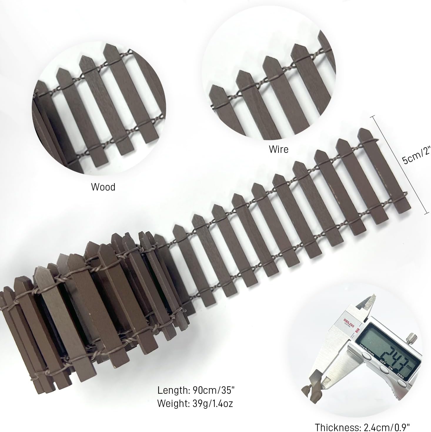 35 Inches Mini Fairy Garden Fence DIY Small Wood Decorative Picket Fence Micro Landscape Miniature Ornaments for Dollhouse, Crafts, Diorama Project, Plant Pot (Brown(2 PCS))