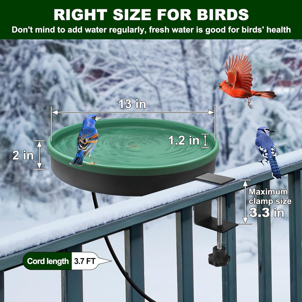 Heated Bird Bath, 3 Easy Ways to Mount Heavy Duty Metal Pedestal Detachable Bird Bath Bowl for Easy Cleaning, 75W Heated Bird Baths for Outdoors for Winter Garden Yard Patio Lawn, Green