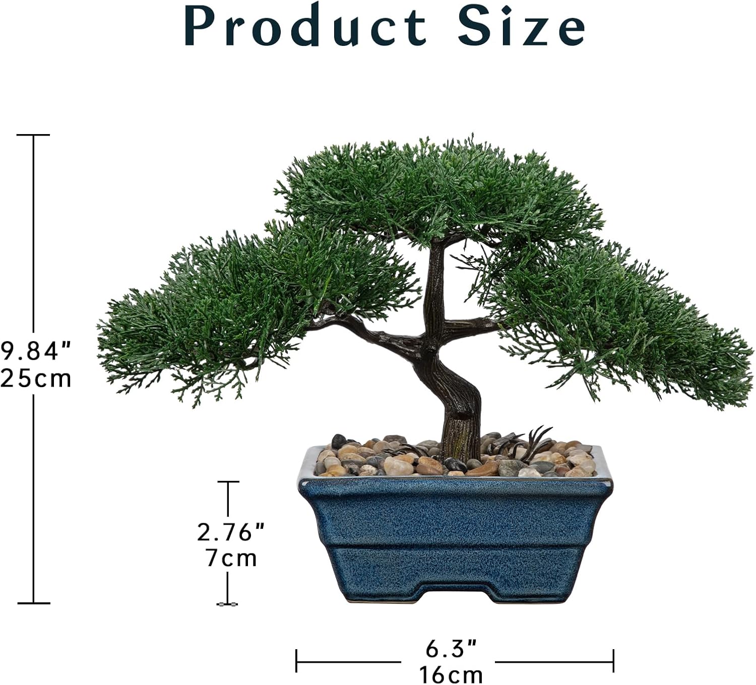 Artificial Bonsai Tree Juniper Faux Plants Indoor Fake Plants Decor with Blue Ceramic Pots for Home Table Office Desk Bathroom Shelf Bedroom Living Room Farmhouse Decorations-Pine
