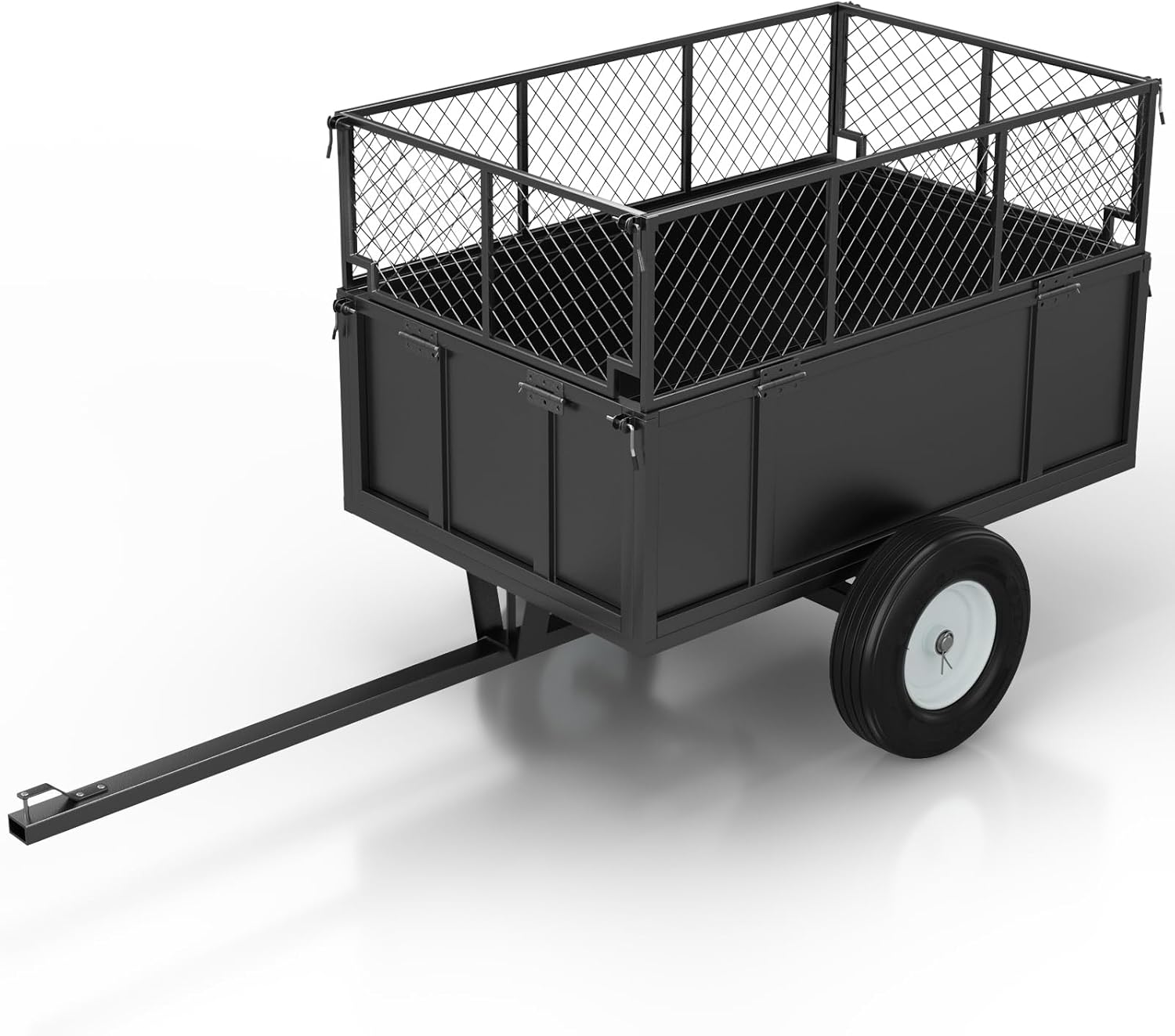 750 Lbs Capacity ATV/UTV Dump Trailer – 15 Cu. Ft. Heavy-Duty Steel Utility Cart with Removable Sides, Universal Hitch, Hand/Foot Lever Dump, for Lawn Tractor & Riding Mower