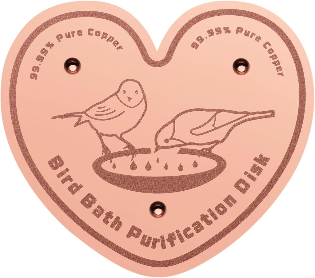 1-Pack 99.99% Pure Copper Bird Bath Purification Disk,Copper Disc with Stable Triple-Point Support,Fits All Outdoor Bird Baths(Heart-Shaped)