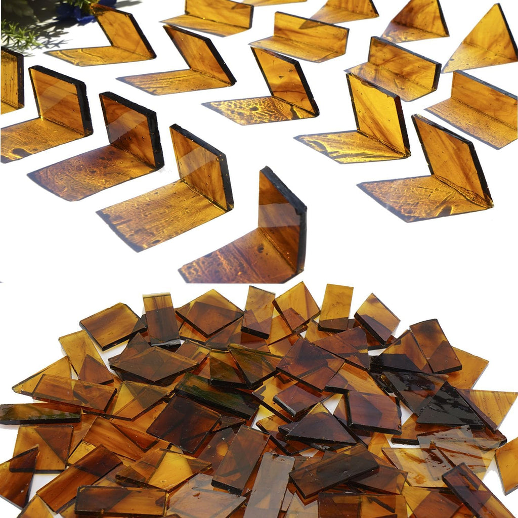 200g Transparent Mosaic Glass Tiles, Large Cathedral Stained Glass Tiles for DIY Mosaic Craft Supplies, 4 Shapes Mosaic Pieces for Home Decor, Autumn