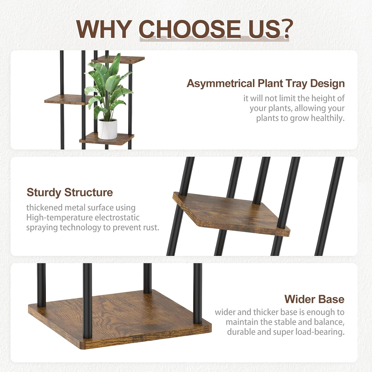 6 Tier Tall Plant Stand Indoor, Large Wood Metal Planter Shelf Holder for Narrow Corner, Sturdy Vertical Multiple Flower Orchid Pot Decorative Rack for House Living Room Bedroom Office, Rustic Black