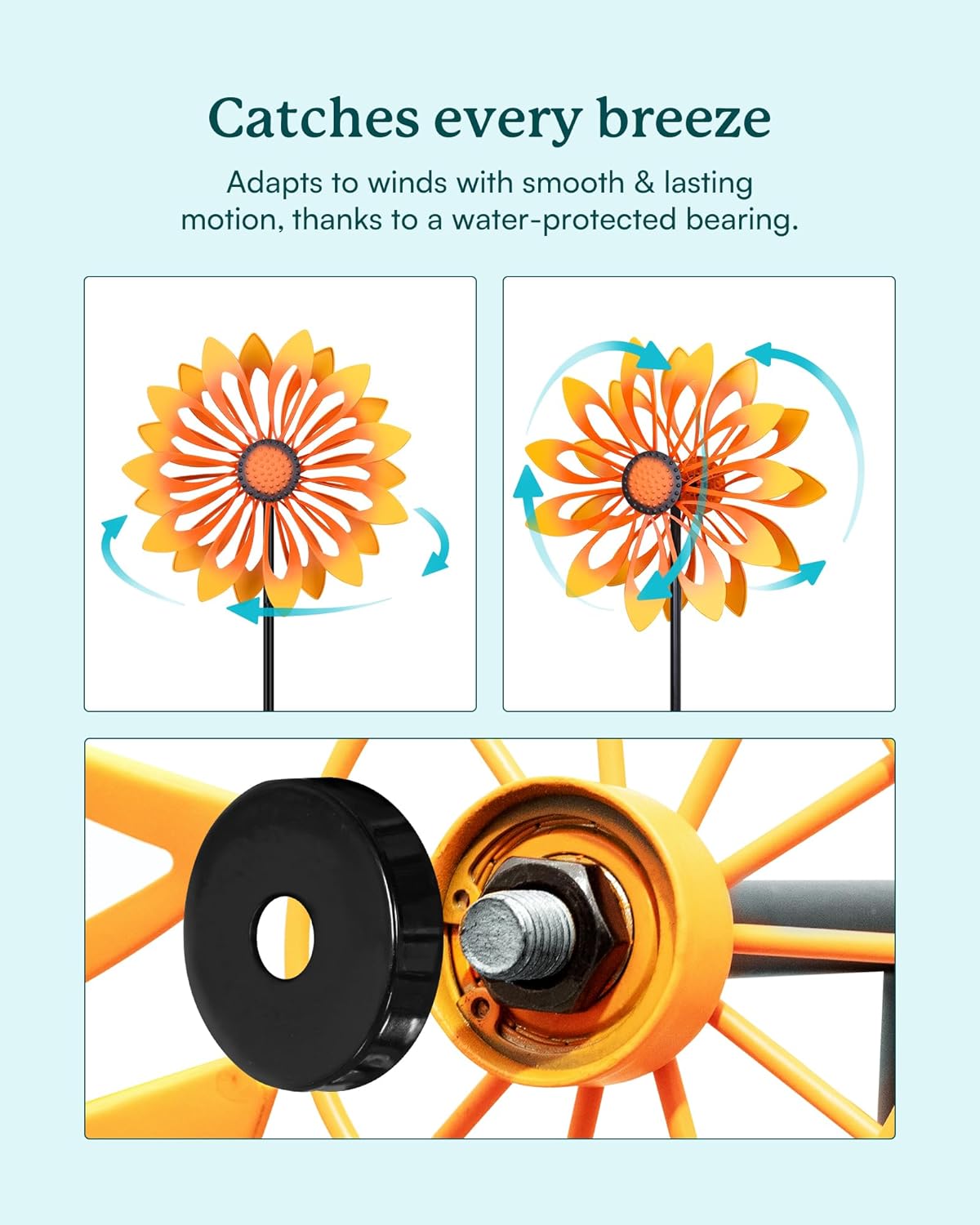 Sunflower Garden Wind Spinners - Kinetic Outdoor Metal Windmill Spinner, Lawn Patio Yard Decor, Birthday & Housewarming Gifts for Family and Friends (70 Inch Hieght)