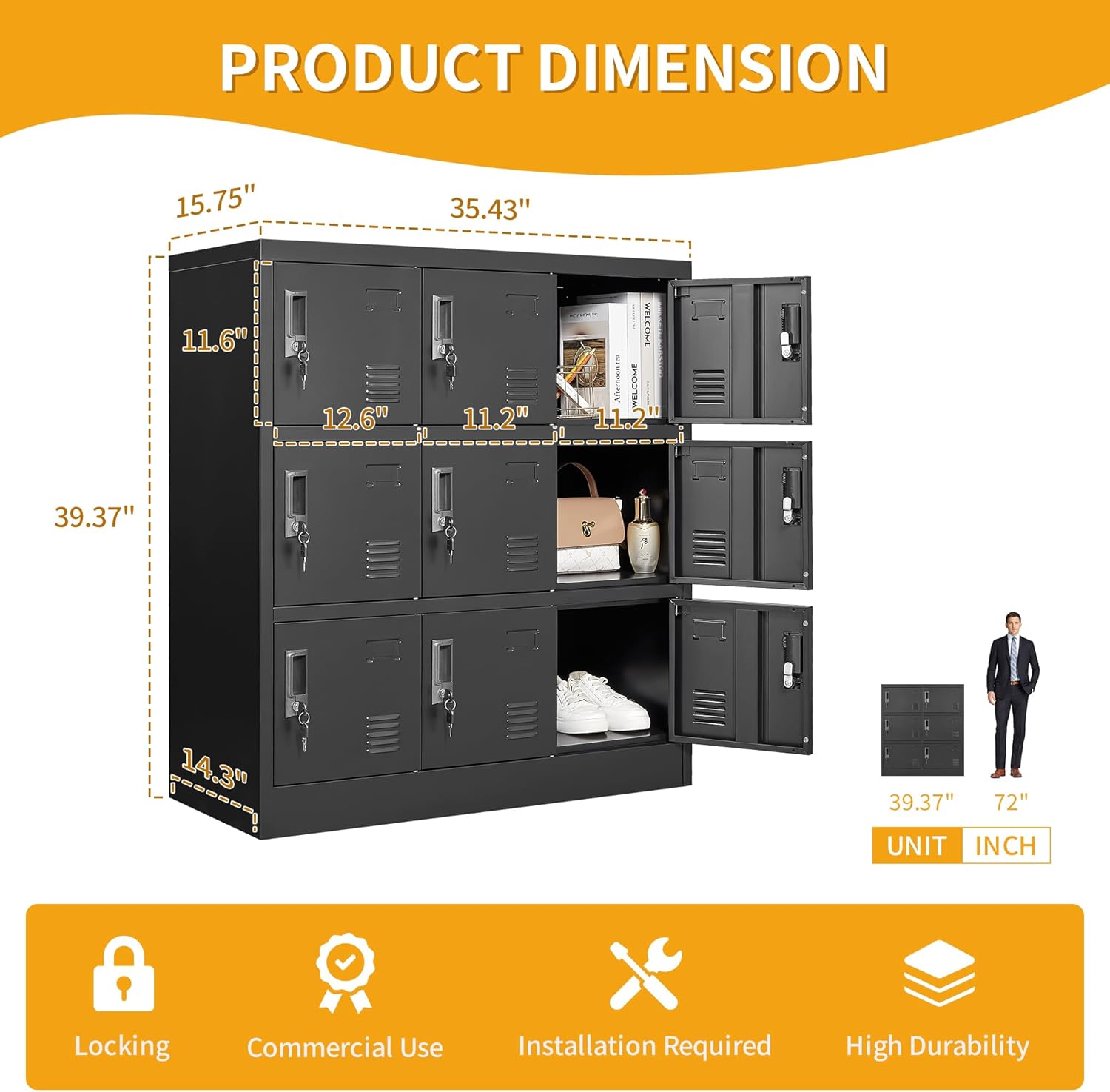 Employee Storage Locker,Metal Locker for Employees Office Steel Gym Lockers with Card Slot,Office Storage Lockers for Home,School(Black) (9Door-New)