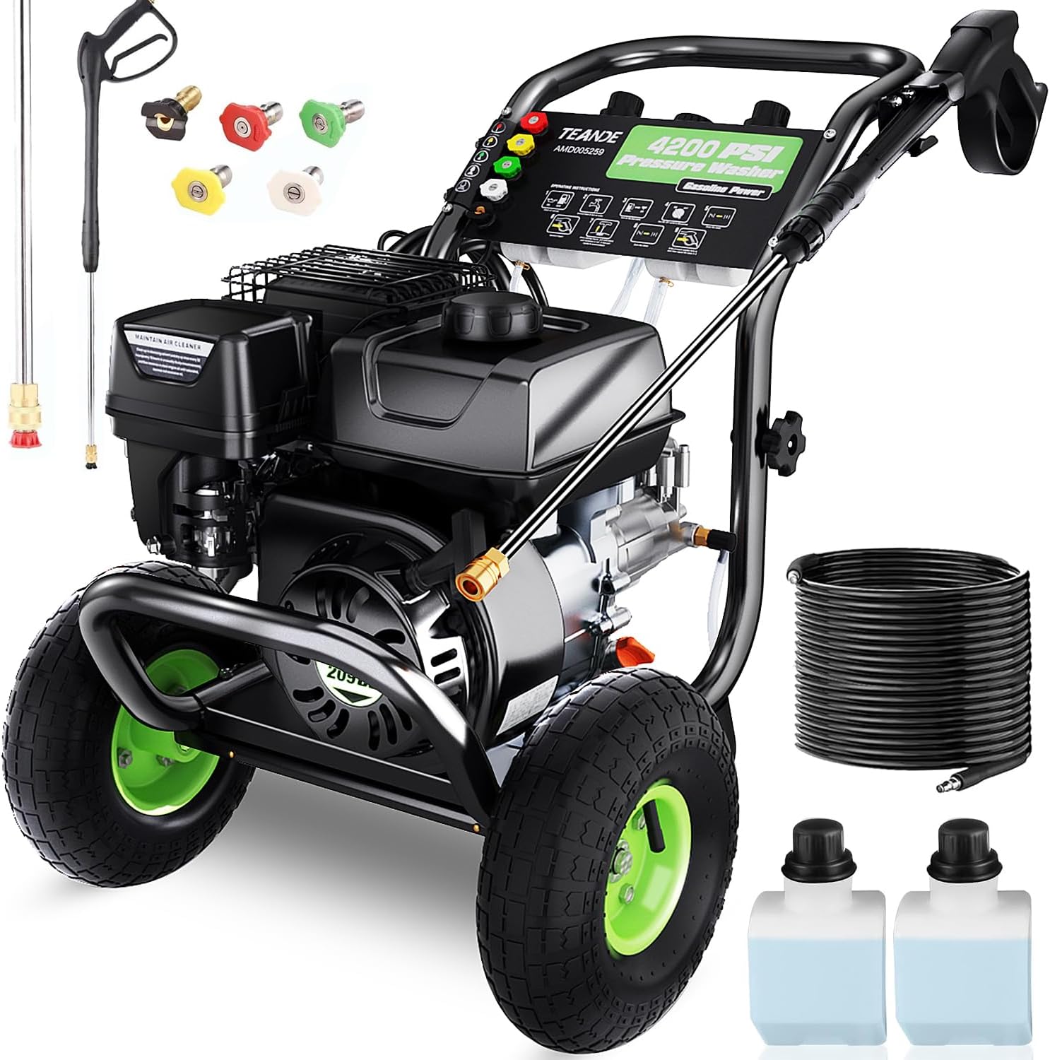Gas Pressure Washer, 4200 PSI and 4.0 Max GPM Commercial Gas Power Washer, Spray Gun and Wand, 5 Nozzle Set, for Cars/Fences/Driveways/Homes/Patios/Furniture