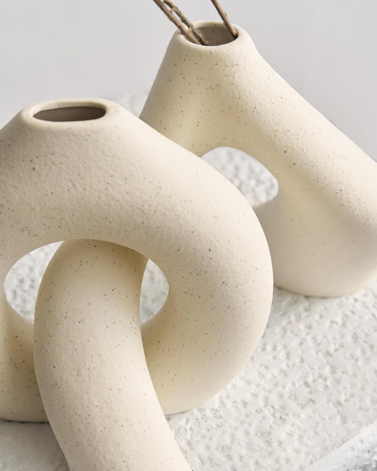 NOBULA White Ceramic Donut Vases – Modern Home Decor for Living Room, Bedroom & Table Centerpiece - Minimalist Nordic – Unique Vases for Olive Plant & Flowers – Decorative Coffee Table Vase Set of 2