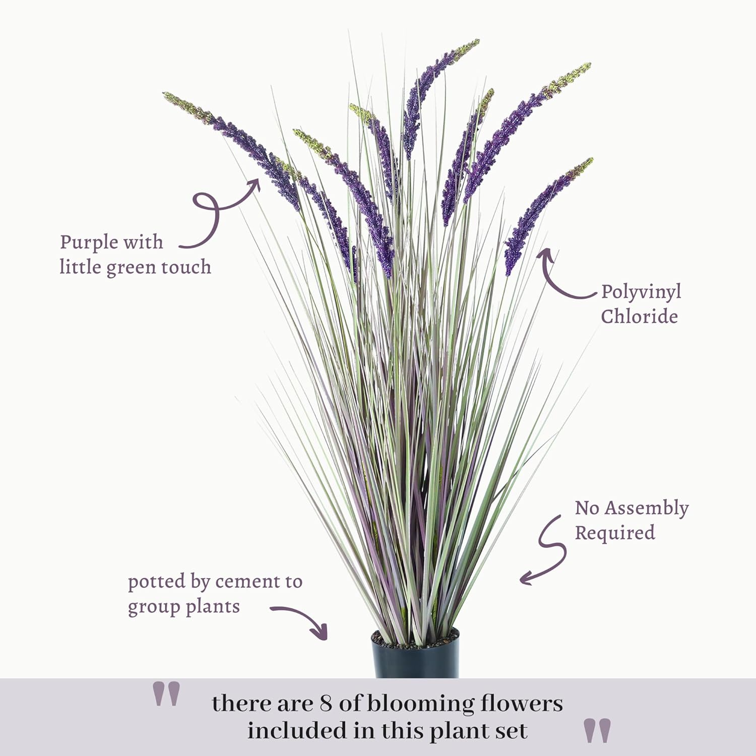 KOL 4ft 2-Pack Faux Veronica Spiked Speedwell Grass, 47in Artificial Veronica Spicata Flower, Tall Reed Grass for Home Office Garden Wedding Décor, Indoor/Outdoor Fake Plant, UV-Resistant, Purple