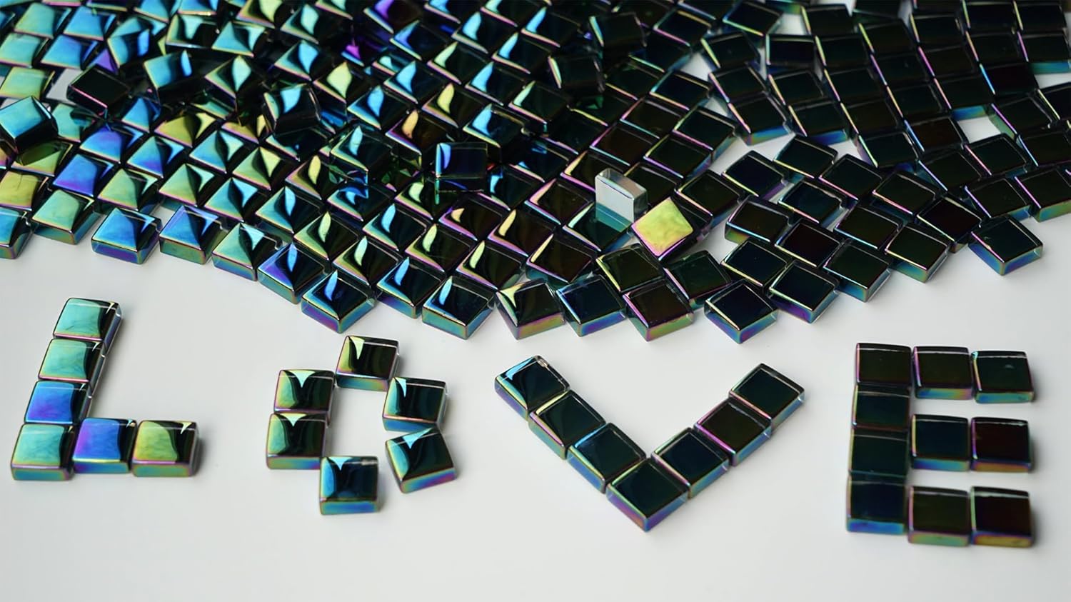 Iridescent Square Mosaic Tiles for Crafts, 300G Small Crystal Mosaic Glass Pieces Bulk for Mosaic Beginner, 0.41”x0.41” Tile for Art Glass Project, Ideal for Handmade Mosaic Home Decor, Black