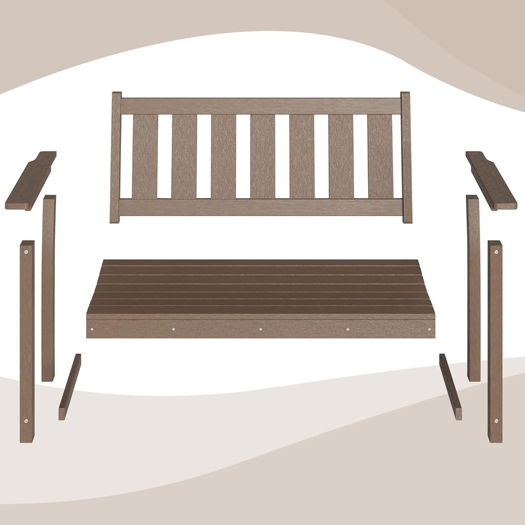HDPE Memorial Bench – 50'' Weatherproof Durable Outdoor Bench, 2-Person Park Bench, Easy to Move, Multi-Purpose Design Ideal for Porch, Patio, Church, and School (Brown)