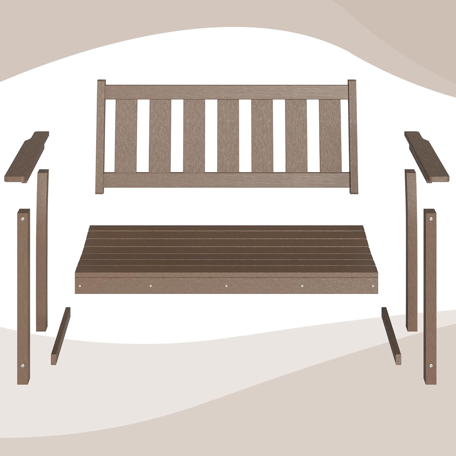 HDPE Memorial Bench – 50'' Weatherproof Durable Outdoor Bench, 2-Person Park Bench, Easy to Move, Multi-Purpose Design Ideal for Porch, Patio, Church, and School (Brown)