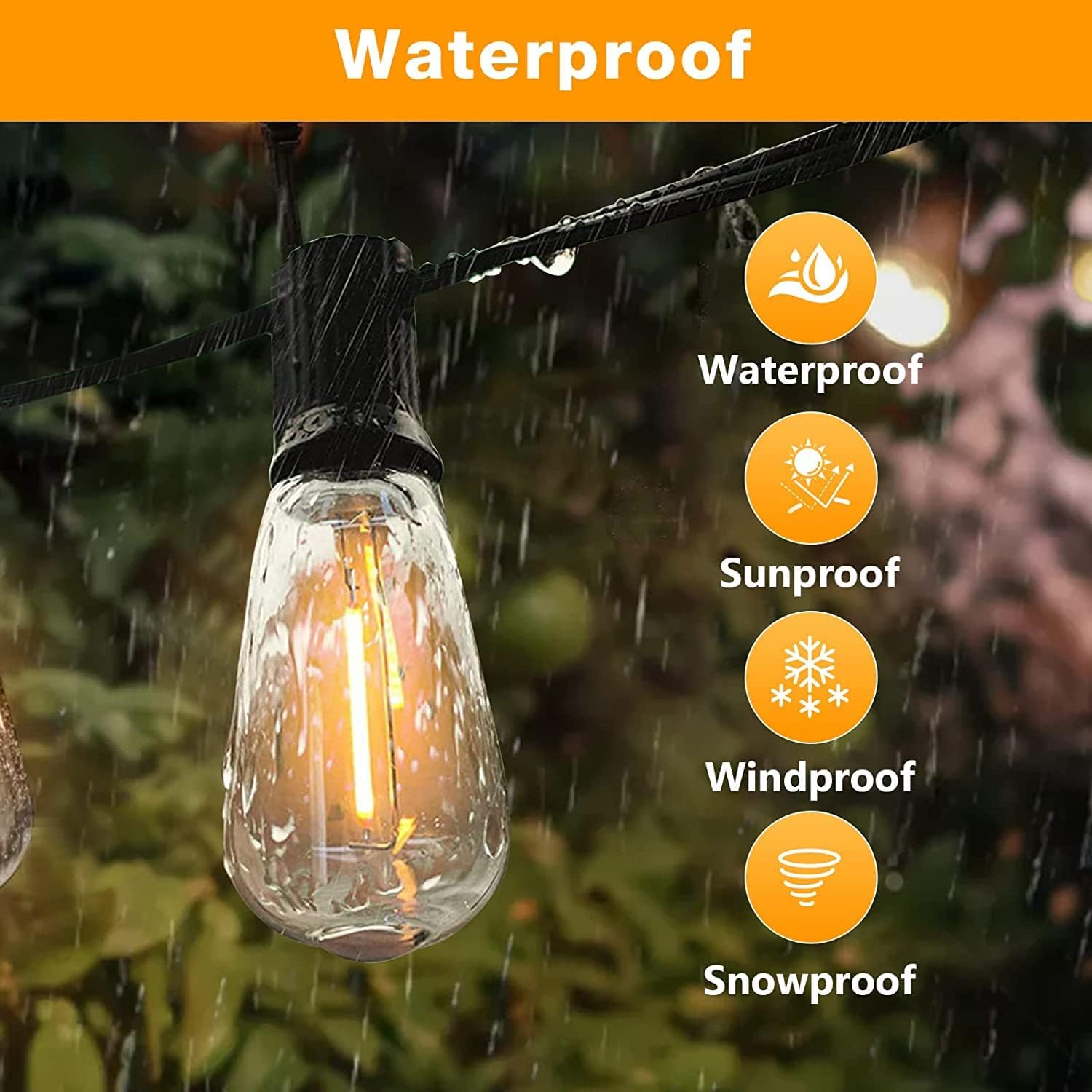 GLUROO 60FT LED Outdoor Patio Lights Waterproof with 30+2 Vintage Bulbs Shatterproof Energy Saving,2700K Hanging Edison String Lights Outside for Backyard,Bistro,Camping,Gazebo