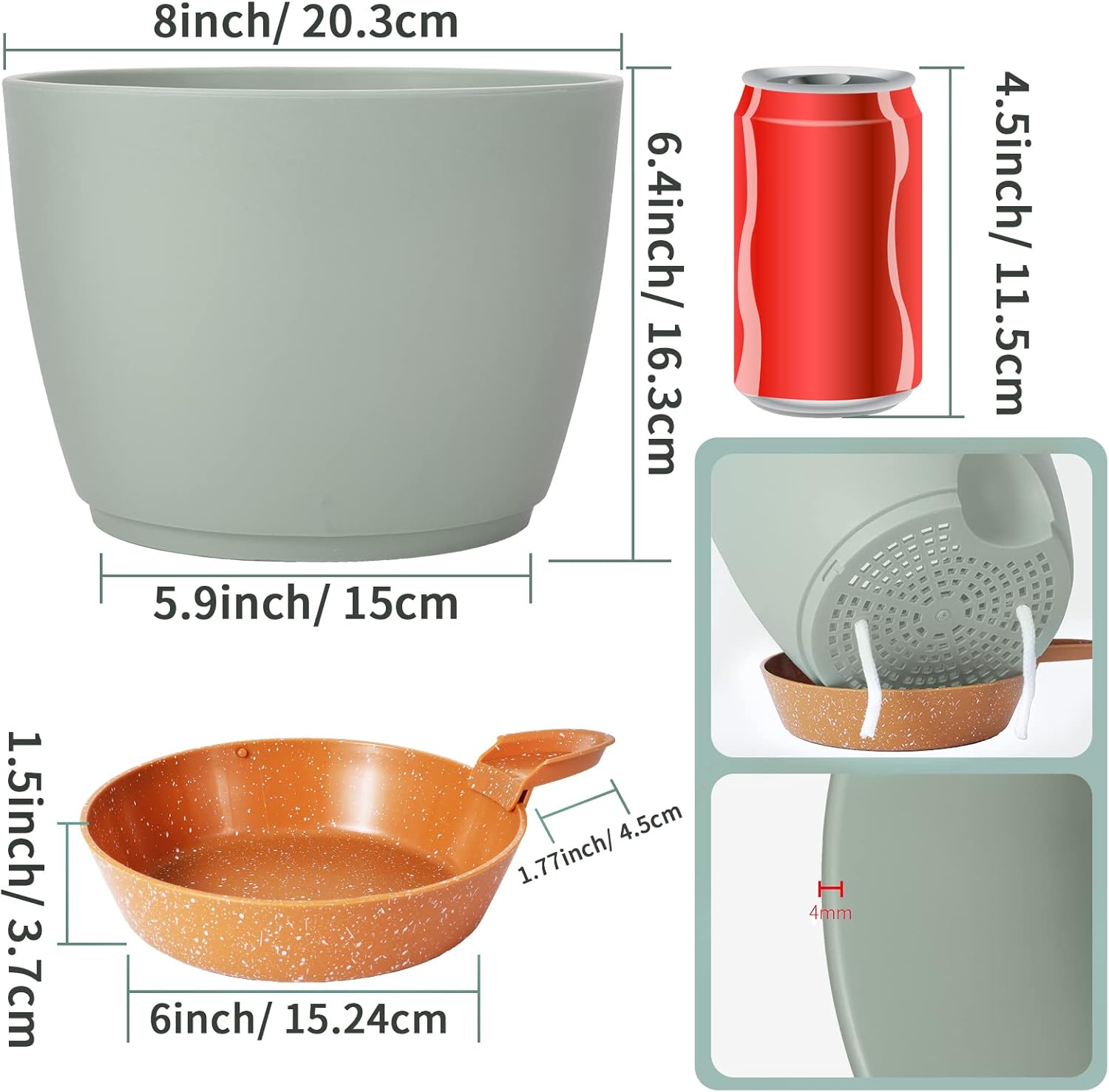 GARDIFE Plant Pots Set of 2 Pack 8 inch,Planters for Indoor Plants with Drainage Holes, Modern Decorative Flower Pots for All House Plants, Flowers, Green