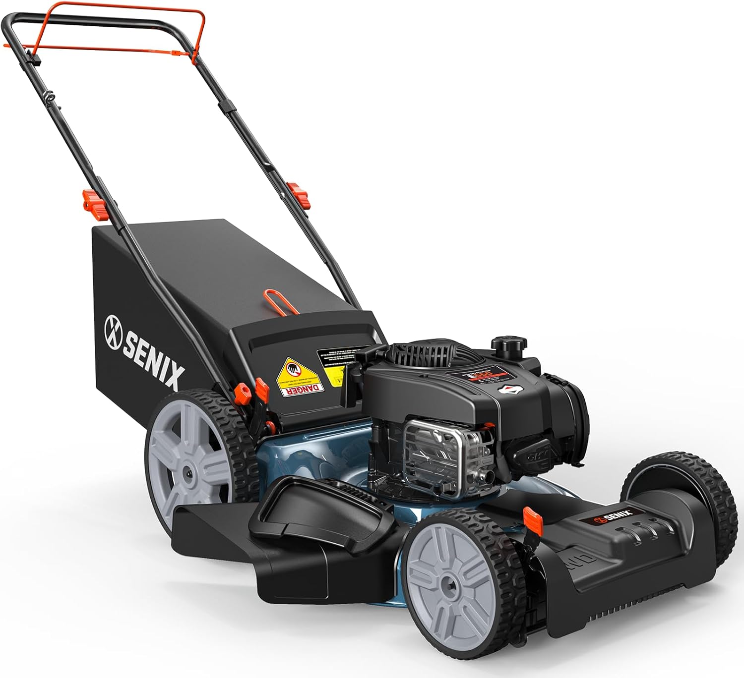 SENIX 21-Inch Gas Lawn Mower Self-Propelled, 3-in-1 Push Cordless Mower with Mulch/Bag/Side-Discharge, 6 Position Adjustable Cutting Height, Steel Deck (LSSG-M1)