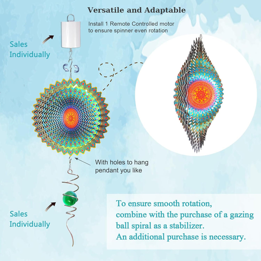 Goolyrusim Wind Spinner Mandala Circle - 3D Wind Spinners Outdoor, 12-inch Stainless Steel Hanging Wind Sculptures for Yard and Garden, Kinetic Art Decoration Porch Decor Patio Ornament, Mandala Gift