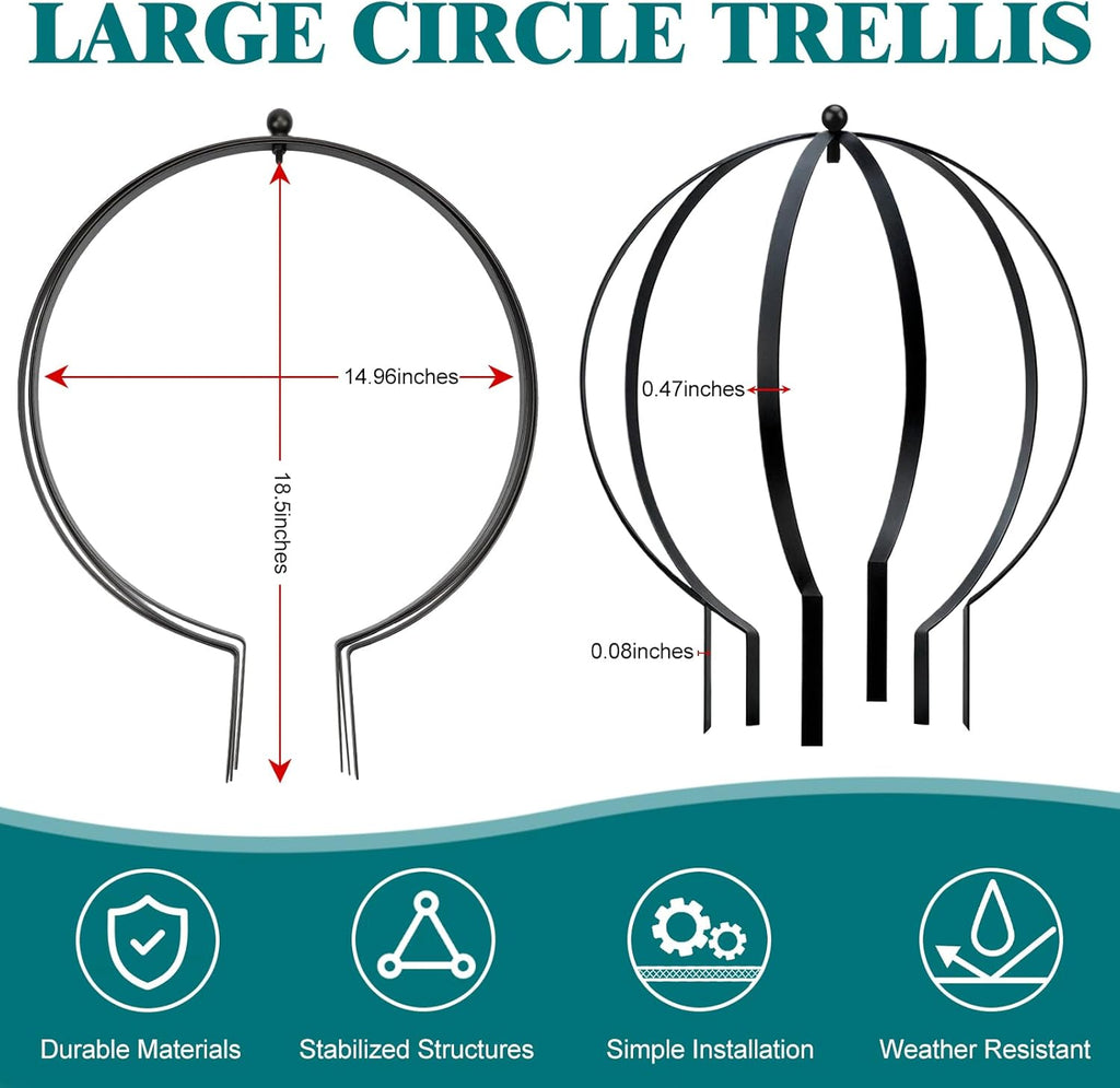 Set of 4 Large Metal Trellis Obelisks Sturdy Round Circle Trellis for Climbing Plant Support Indoor Outdoor Potted Vines, Cucumbers & Flowers, Patio Doorway Garden Decor (18.5"x15")