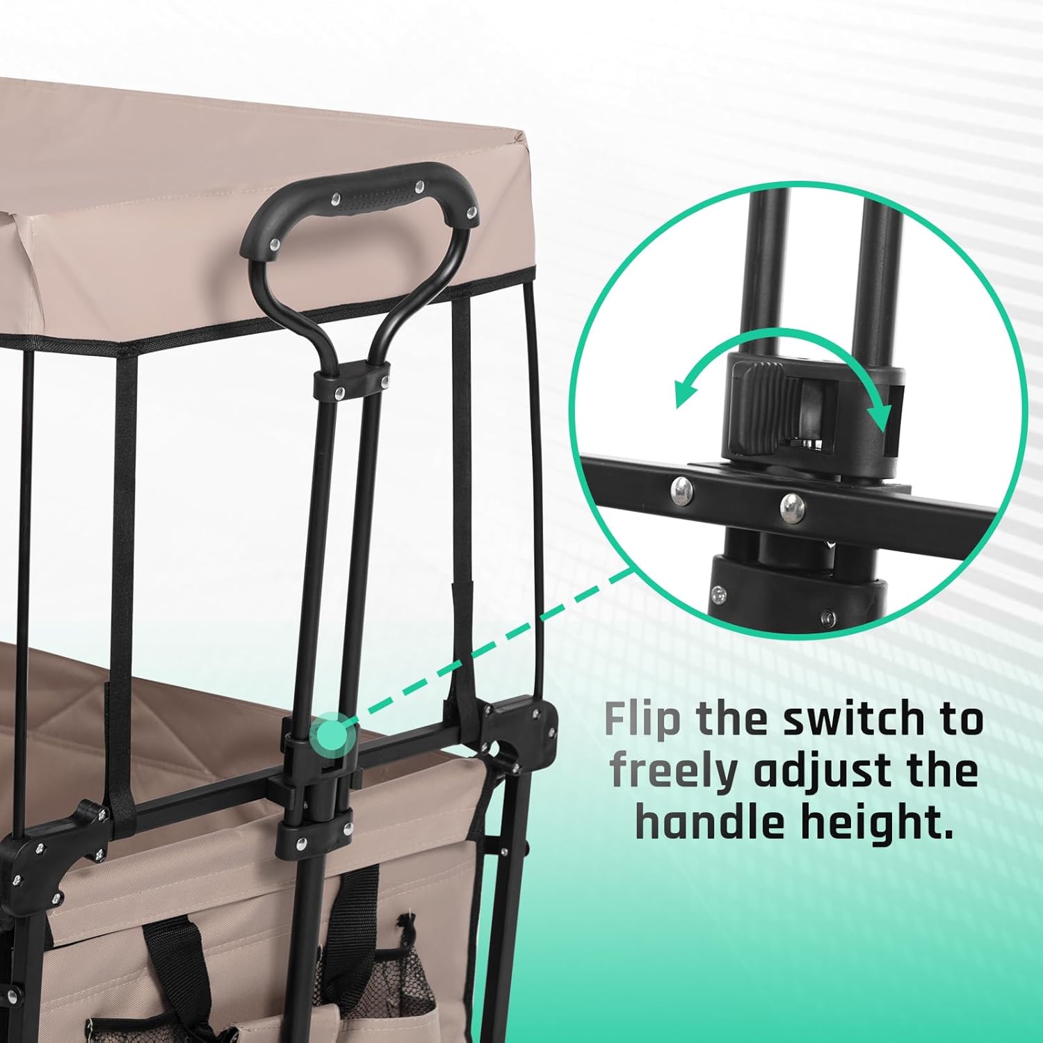 ALIMORDEN Foldable Canopy Wagon Garden Cart, Heavy Duty Outdoor Utility Collapsible Tool Cart with Removable Canopy and Big Wheels, Khaki