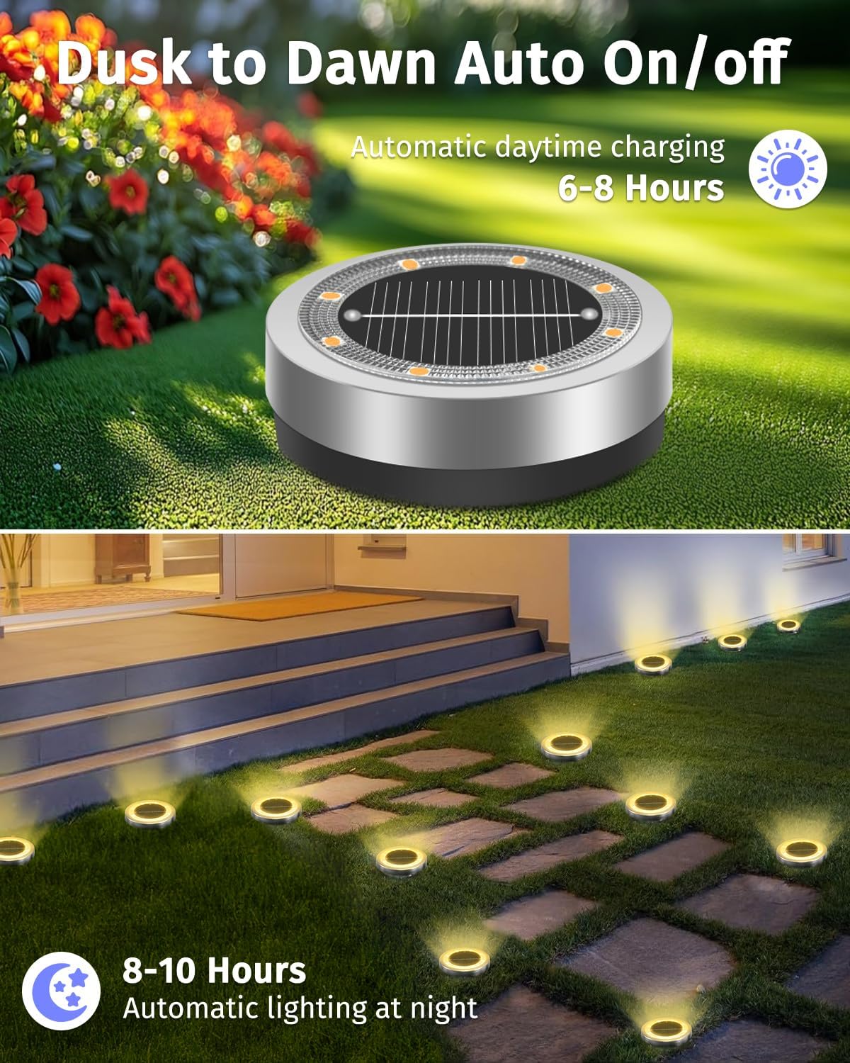 Mini Solar Ground Lights Outdoor 32 Pack Waterproof Upgraded Anti-Rust Solar Flat Garden Lights Stainless Steel Solor Powered Disc Landscape Light for Pathway Walkway Yard Lawn Patio-Warm White