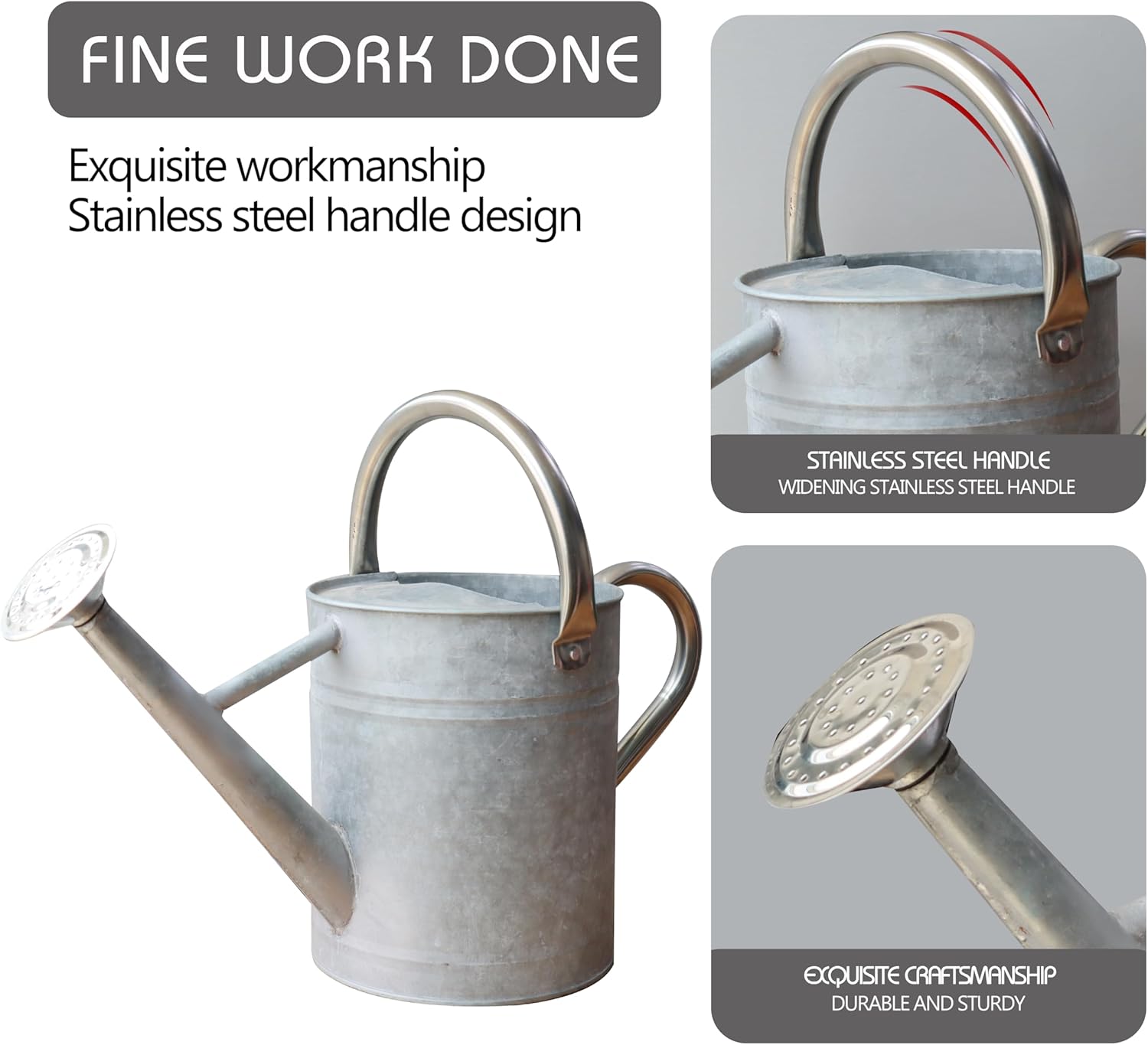 Metal Watering Can for Outdoor and Indoor Plants, Watering Can Decor, 1 Gallon (Zinc Stainless Steel Handle)