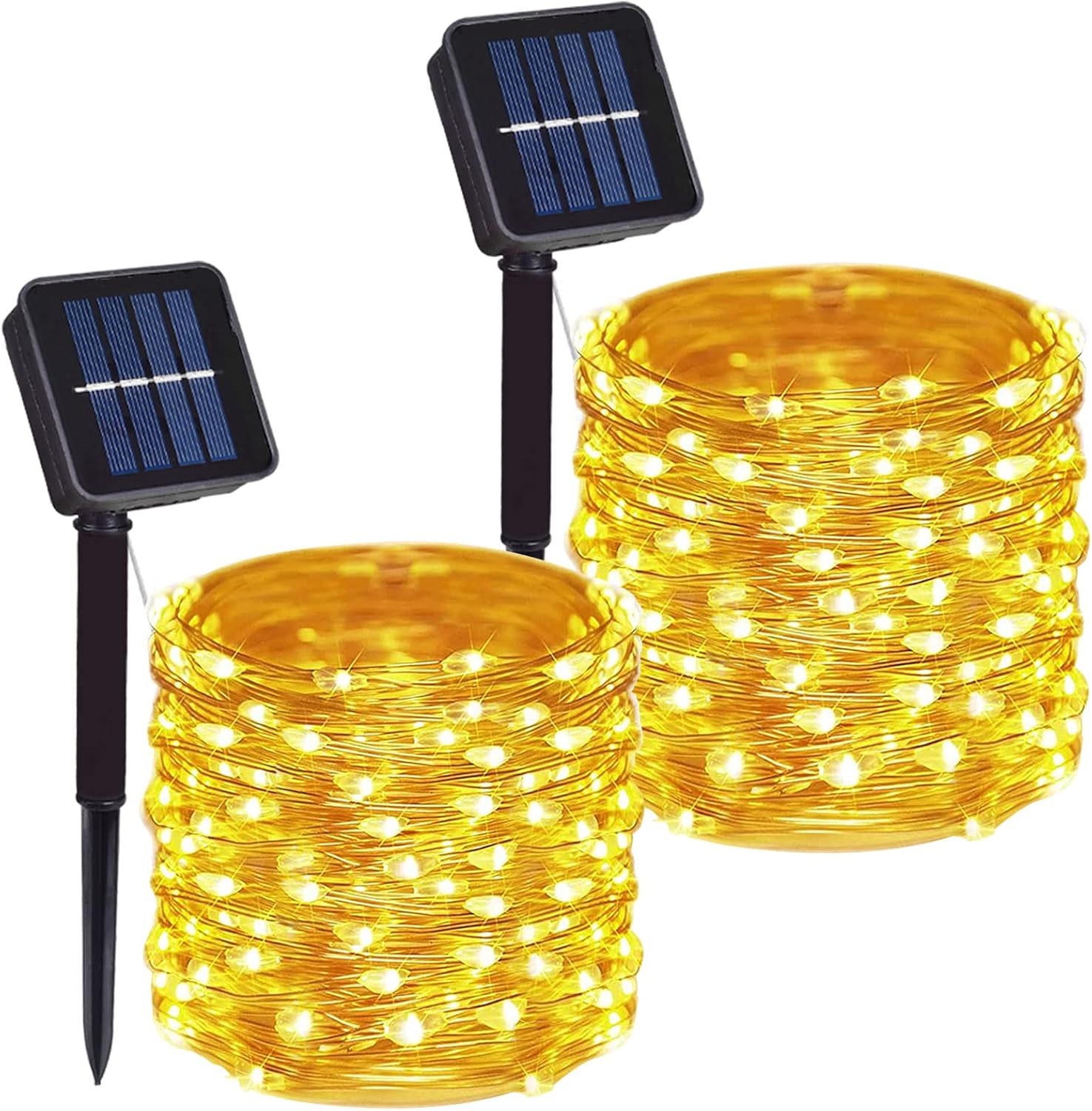 2 Pack Total 200 LED 66FT Solar Powered Copper Wire String Lights Outdoor, Waterproof, 8 Modes Fairy Lights for Garden, Patio, Party, Yard, Christmas (Warm White)