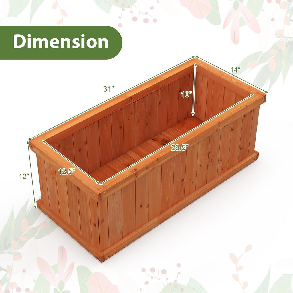 LDAILY Raised Garden Bed, Outdoor Rectangle Flower Beds with 4 Detachable Bottom Panels & Drainage Holes, Wood Planter Box for Flowers/Vegetables/Herbs in Backyard Patio