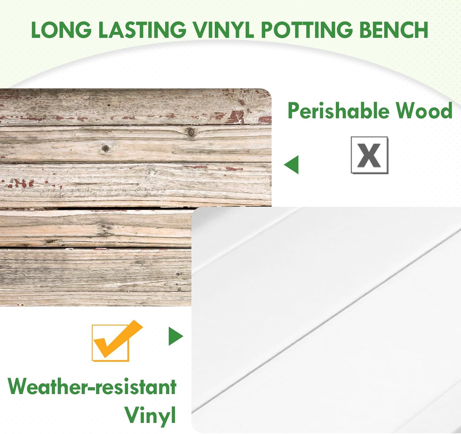 EAGLE PEAK Outdoor Indoor Maintenance Free Vinyl Garden Potting Bench, Waterproof Potting Table with Open Shelf, Lower Storage, 40inx21.6inx43.9in, White