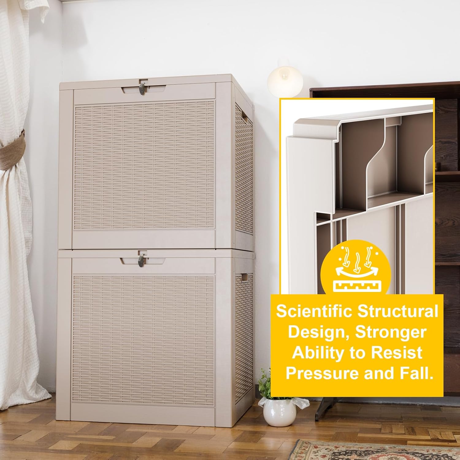 DRATO 31 Gallon Deck Box, Outdoor Storage Box for Patio Cushion, Sports Equipment, Garden Tools, Waterproof Resin Storage Box (Light Brown)