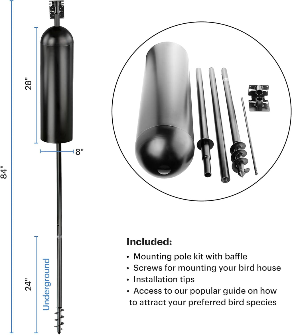 WHITEHORSE Bird House Pole with Baffle- A Professional Squirrel Proof Bird Feeder Pole - Very Sturdy Against Strong Winds - Bird House Poles for Outdoors - Pole for Bird Feeders - Bluebird House Pole