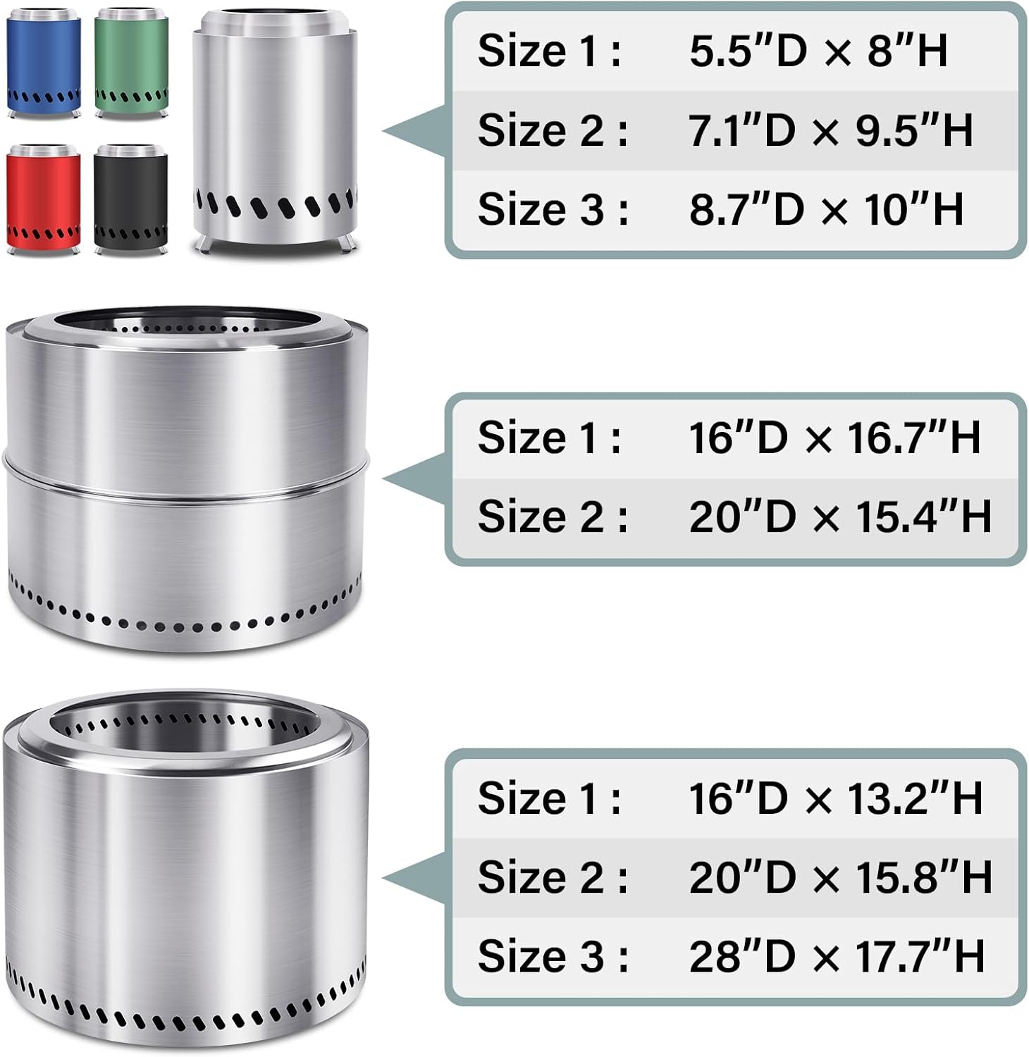 HGD Small Tabletop Fire Pit 9.8 x 8.7 in, Portable Mini Smokeless Table Top Firepit, Low Smoke Camping Stove for Outdoor & Patio, Fueled by Pellets or Wood, with Travel Bag, Stainless Steel, Silver