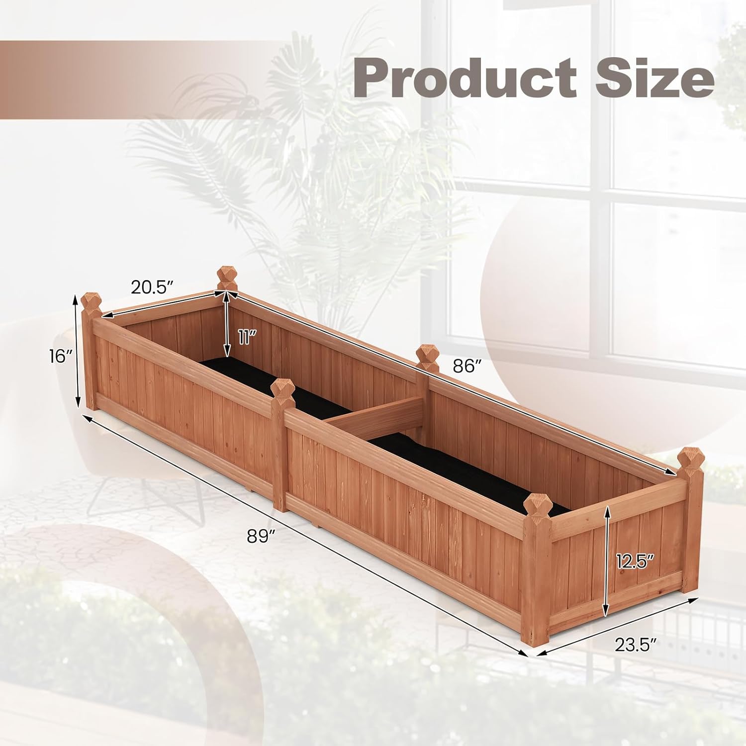 Giantex Wood Raised Garden Bed, Planting Bed with Corner Drainage, Non-Woven Liner for Growing Vegetables, Flowers, Herbs, Fruits, 89”x23.5”x16” Divisible Planter Box for Backyard, Garden, Lawn