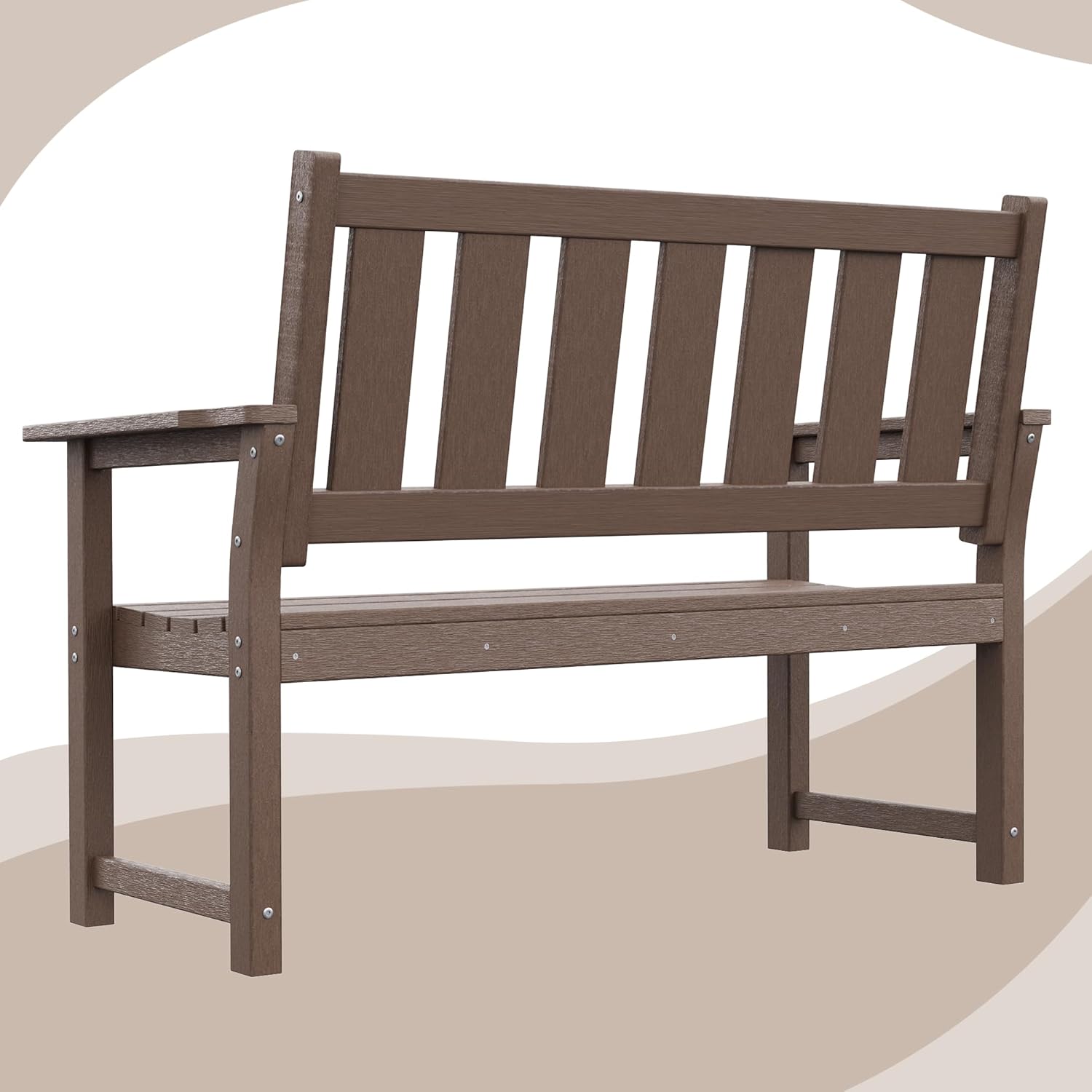 HDPE Memorial Bench – 50'' Weatherproof Durable Outdoor Bench, 2-Person Park Bench, Easy to Move, Multi-Purpose Design Ideal for Porch, Patio, Church, and School (Brown)