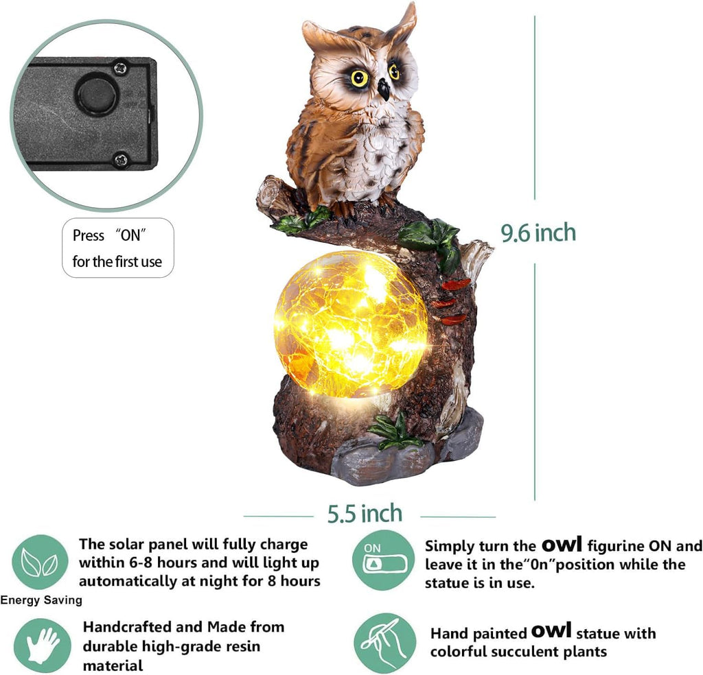 Solar Garden Outdoor Statues, Owl Garden Statue with Solar Glass Ball Light Lantern Outdoor Decor, for Lawn,Yard, Unique Housewarming Gift for Women Mother Mom