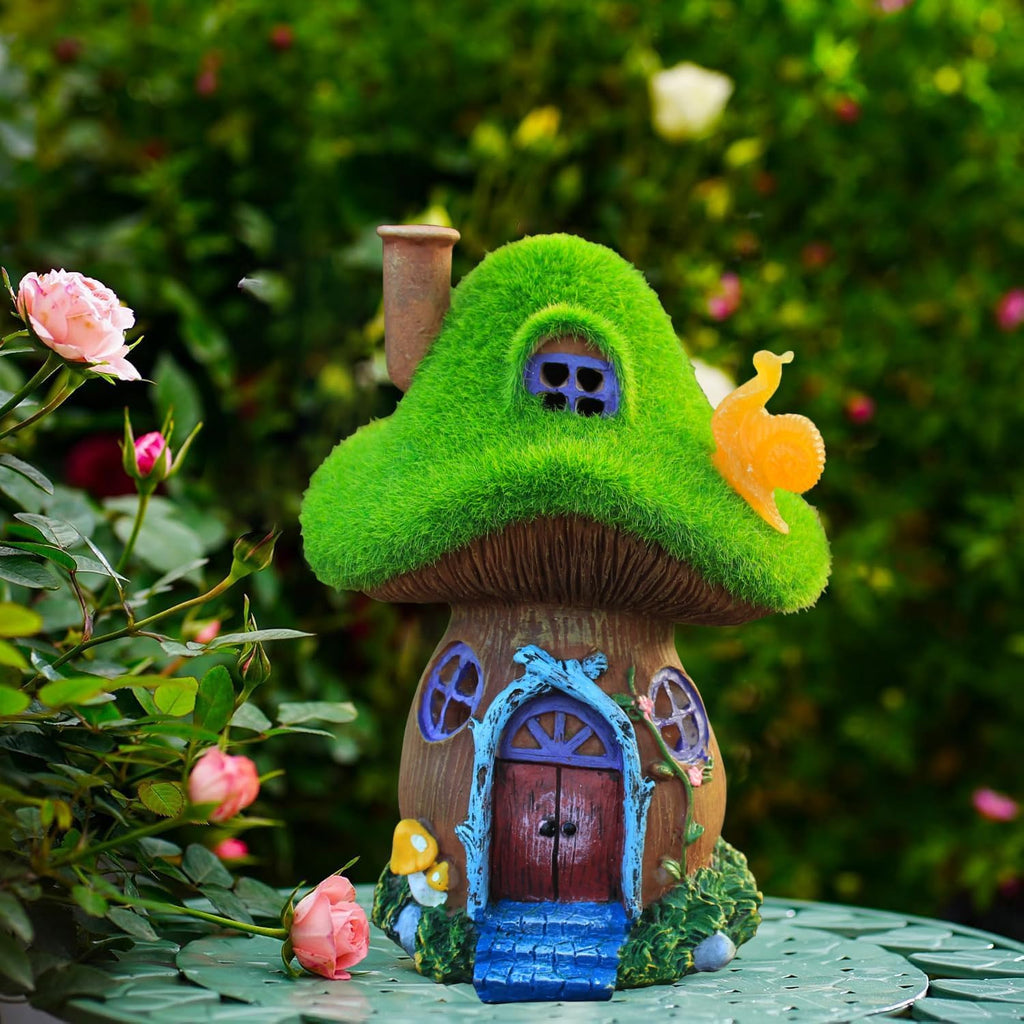 Mushroom Garden Statues,Outdoor Fairy House Figurine with Solar Powered Garden Light, Gifts for Women Mom Grandma Halloween Decor or Yard Decor (Resin)