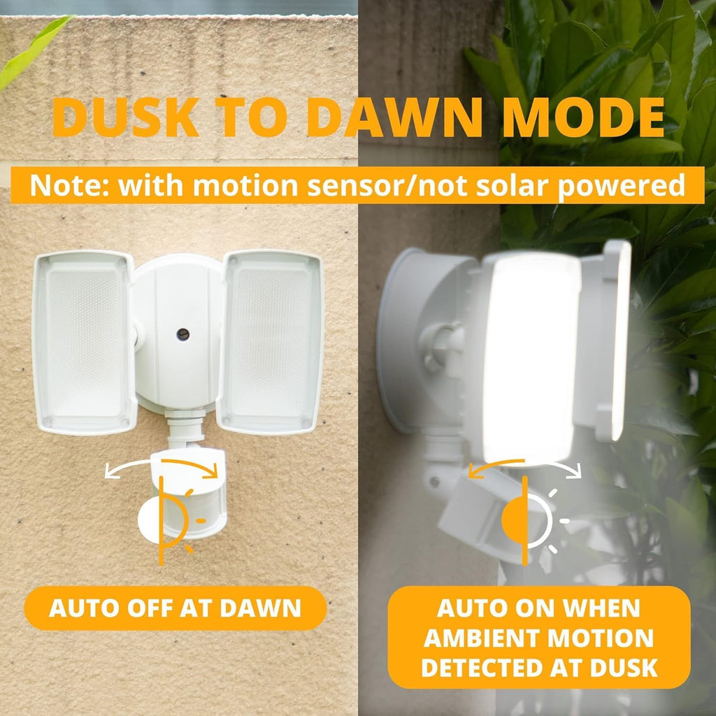 UME 2 Pack 19W LED Flood Light Motion Sensor Outdoor, 2 Adjustable Head, 2000LM, 5000K, IP65 Waterproof, Dusk to Dawn Security Light with Photocell for Exterior,Outside,Garage,House(White)