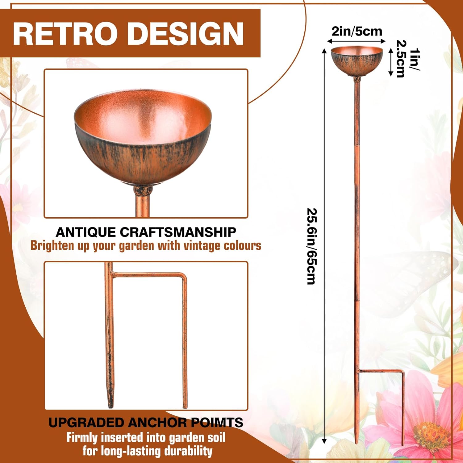 6 Pcs Bee Watering Station for Garden Bee Metal Watering Cups Butterfly Water Feeder Small Insects Bath Bowl Cups Metal Stakes for Outdoor Garden Decor, Copper