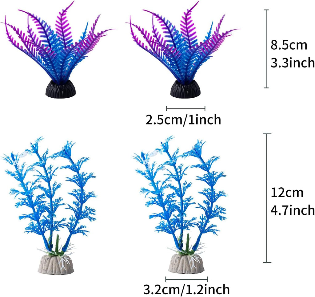 COMSUN 10 Pack Artificial Aquarium Plants, Small Size 4 inch Approximate Height Fish Tank Decorations Home Décor Plastic Blue