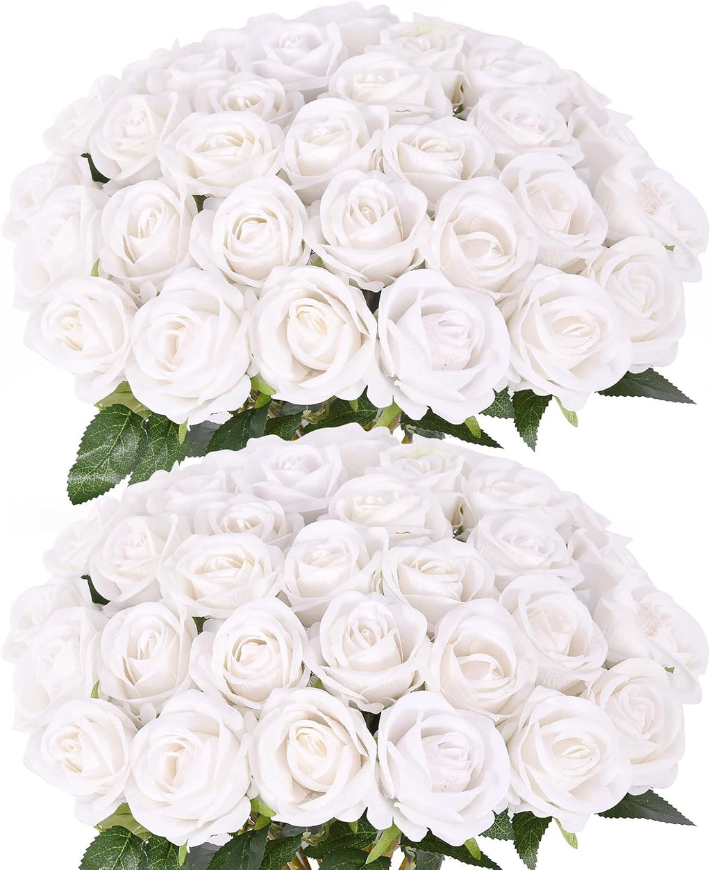 55 PCS Fake Roses Artificial Flowers Bulk, White Roses Bridal Bouquet Silk Faux Rose with Stems for Wedding Flowers Decoration, Valentine's Day, Bridal Bouquet, Anniversary,Home Decor (55PCS, White)