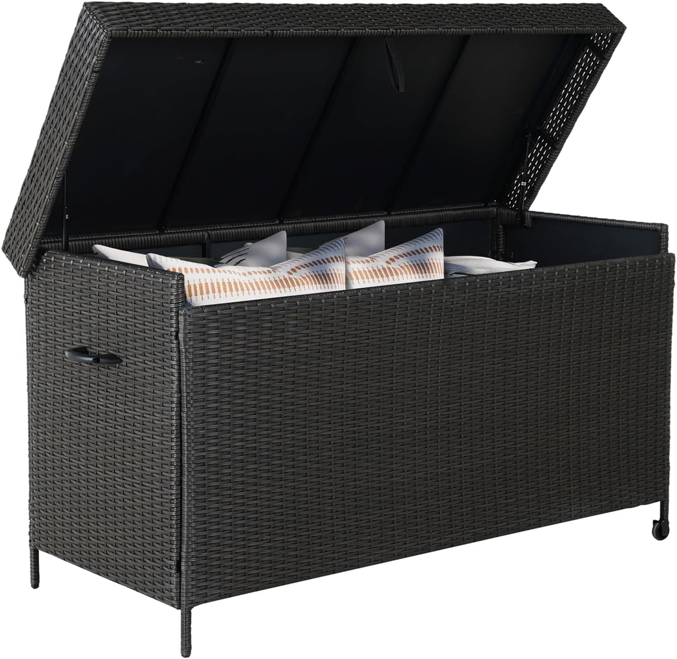 Grand patio 170 Gallon Storage Box, Dark Brown PE Wicker, Minimalist Style, Water Resistant, Flip Top, Smooth Wheels, for Patio Furniture Cushions, Garden Tools, Pool Accessories