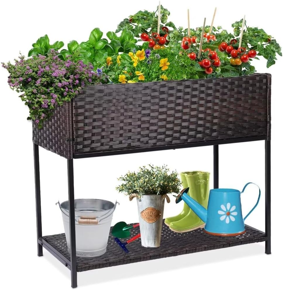 WONDER GARDEN Raised Garden Bed-Planter Box - Elevated Raised Garden Beds Outdoor with Legs & Storage Shelf for Vegetables Flower Herb Backyard Patio