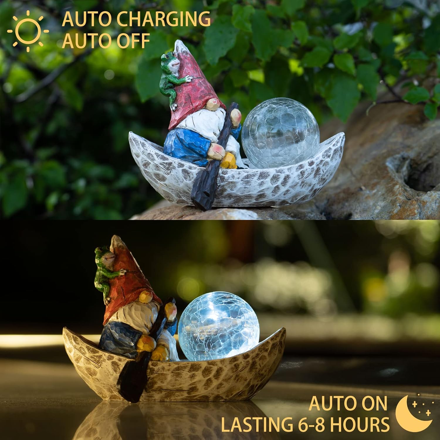 Garden Gnome Statue,Solar Gnomes Figurine,Outdoor Gnome Decor,Gnomes Decorations for Yard with Solar Light,Gnome Sculptures for Patio Lawn Ornaments