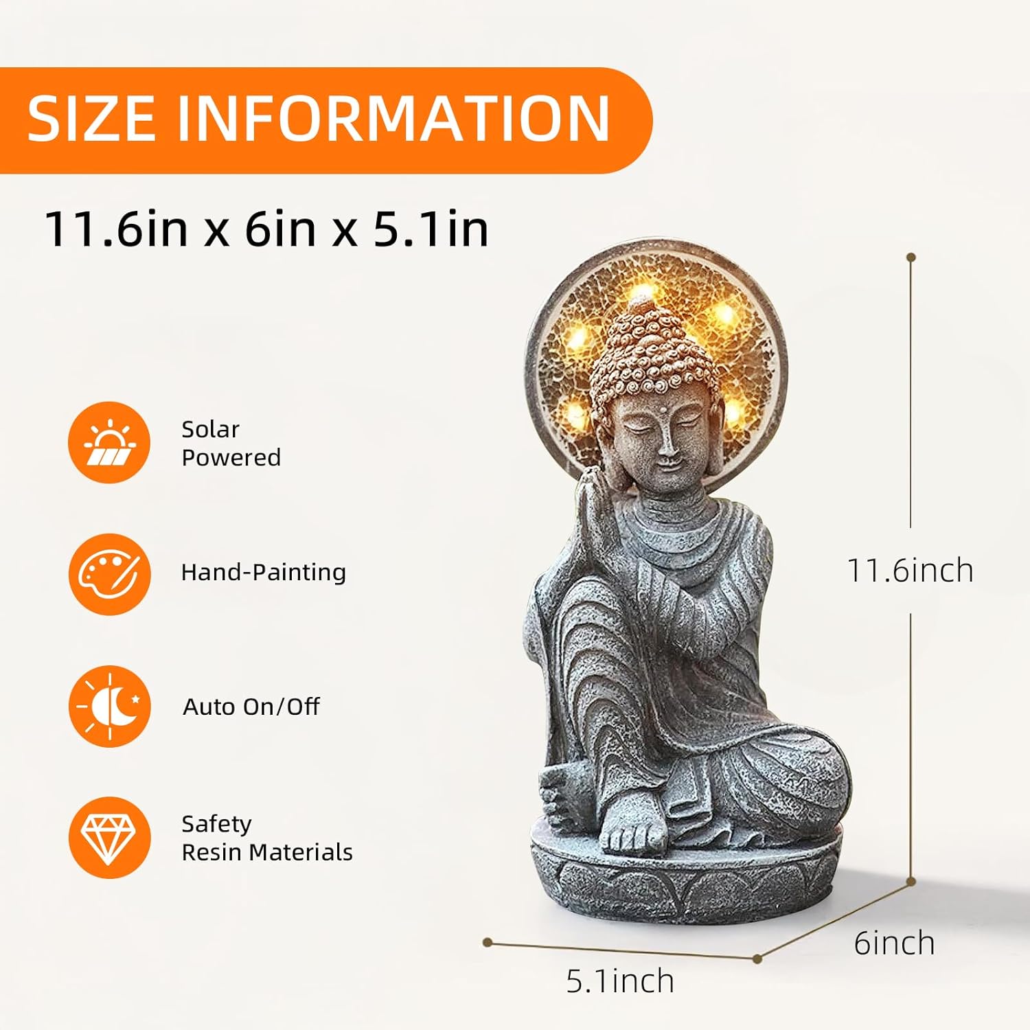 Solar Buddha Statue Outdoor Buddha Statues for Garden, 11.6in,for Home Budha,Zen Garden Decor Outdoor Zen Light,Gardening Gifts,Yard Decor,Yard Art