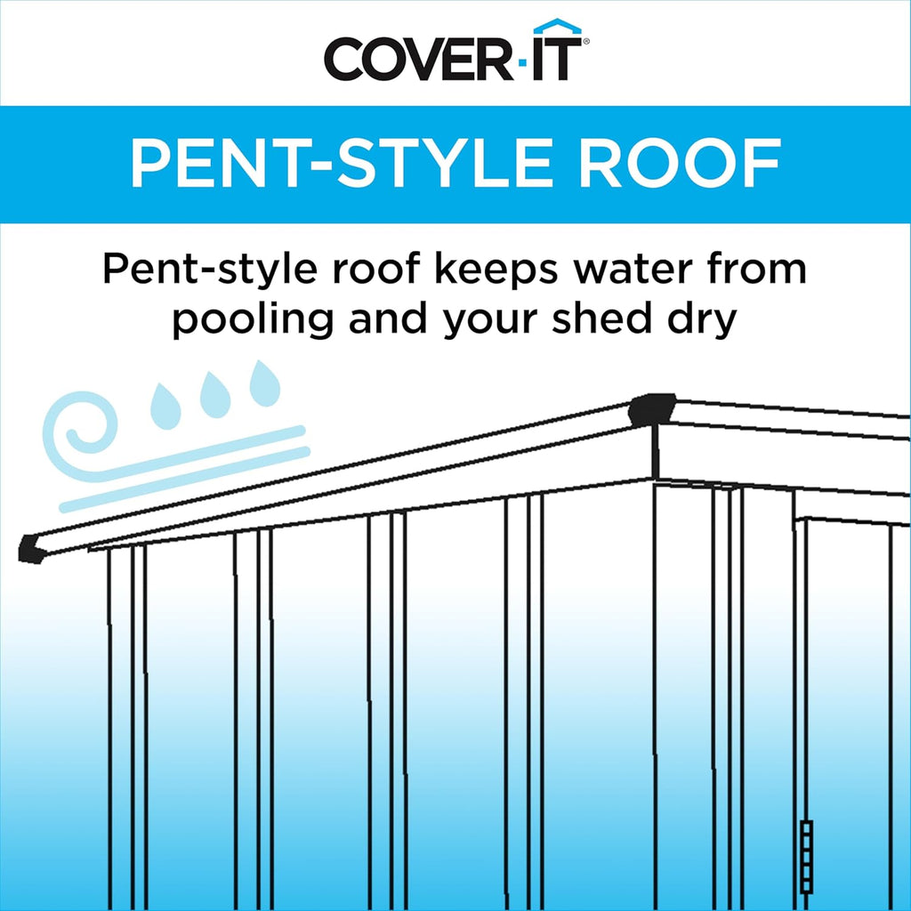 Cover It 6' x 4' Galvanized Steel Outdoor Storage Shed with Pent Roof and Lockable Sliding Doors, Weather-Resistant Steel Storage Shed for Backyards, Gray