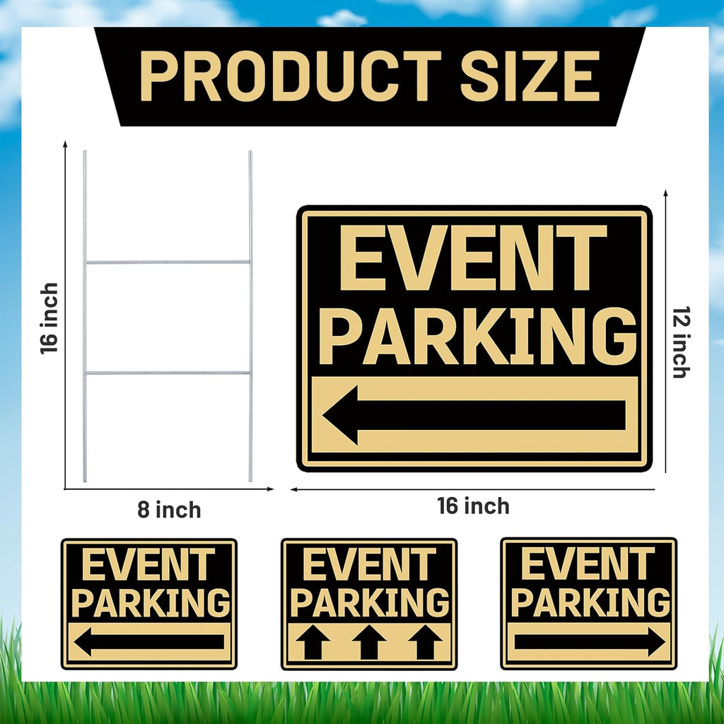 Juexica 9 Pieces 16 x 12 Inches Outdoor Event Parking Signs with Arrow Corrugated Plastic Yard Double Sided Event Signs Outdoor Directional Guest Parking(Black and Gold)