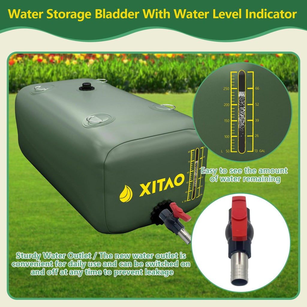 XITAO 29Gal Storage Bladder w/Level Indicator, Large Capacity Foldable Containers, Portable Emergency Tank Bag for RVs, Fire Prevention, Irrigation, Green