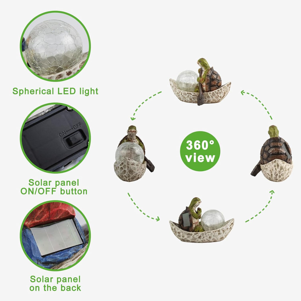 Garden Statue of Turtle,Garden Decor Tortoise Figurine,Turtle Outdoor Statue,Solar Tortoise Decor for Patio,Balcony,Yard,Lawn Ornament,Perfect Gardens Gift