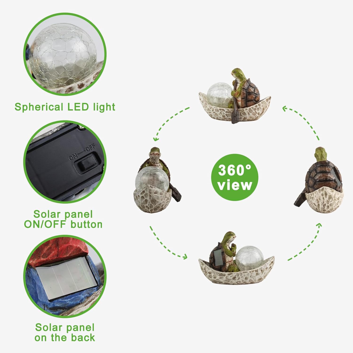 Garden Statue of Turtle,Garden Decor Tortoise Figurine,Turtle Outdoor Statue,Solar Tortoise Decor for Patio,Balcony,Yard,Lawn Ornament,Perfect Gardens Gift