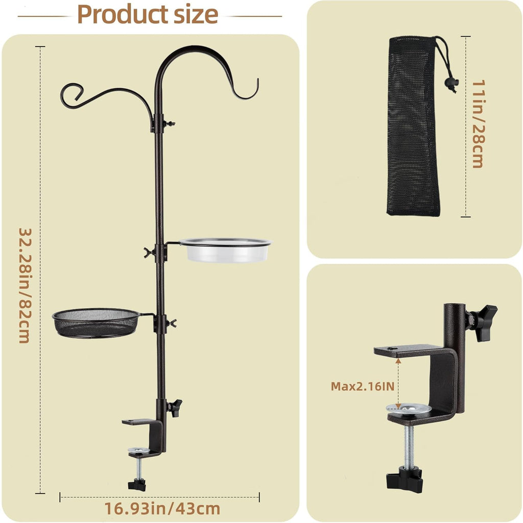 ERYTLLY Deck Hook Bird Feeder Pole Bird Feeder Porch Multi Hook Bird Feeding Station Kit Multi Feeder Hanging Kit Premium Bird Bath for Attracting Wild Birds Bird Feeder Planter Hanger