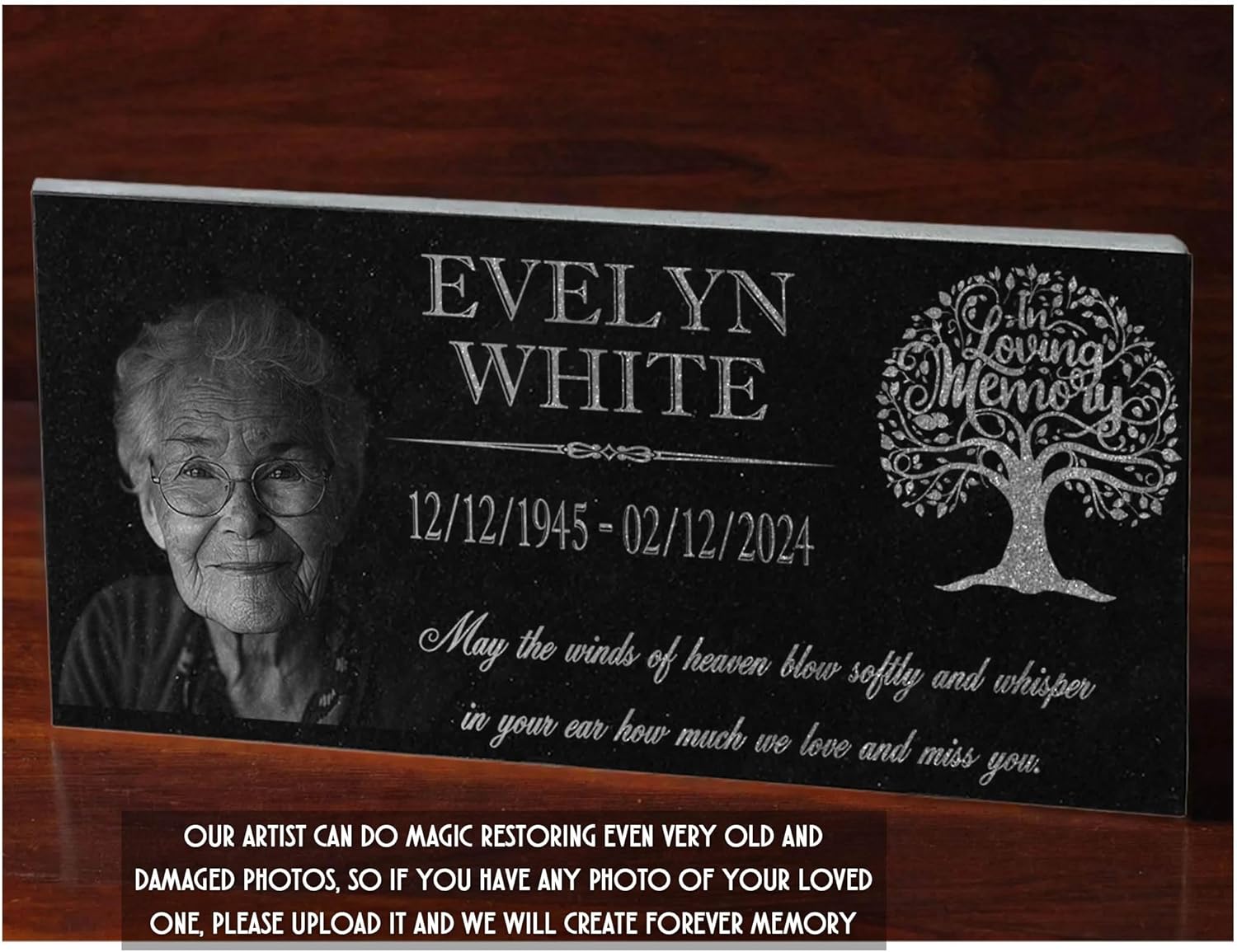 in Loving Memory Photo Tree of Life Personalized Granite Memorial Stone Sympathy Remembrance of Dad Mom Child