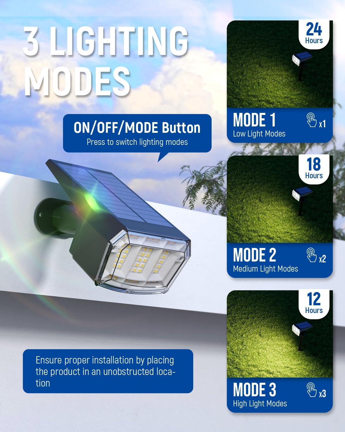 Solar spotlights Outdoor 63 LED 3 Lighting Modes, IP65 Waterproof Lighten Yard Garden House Garage Pathway for Christmas Decorations-10 Pack