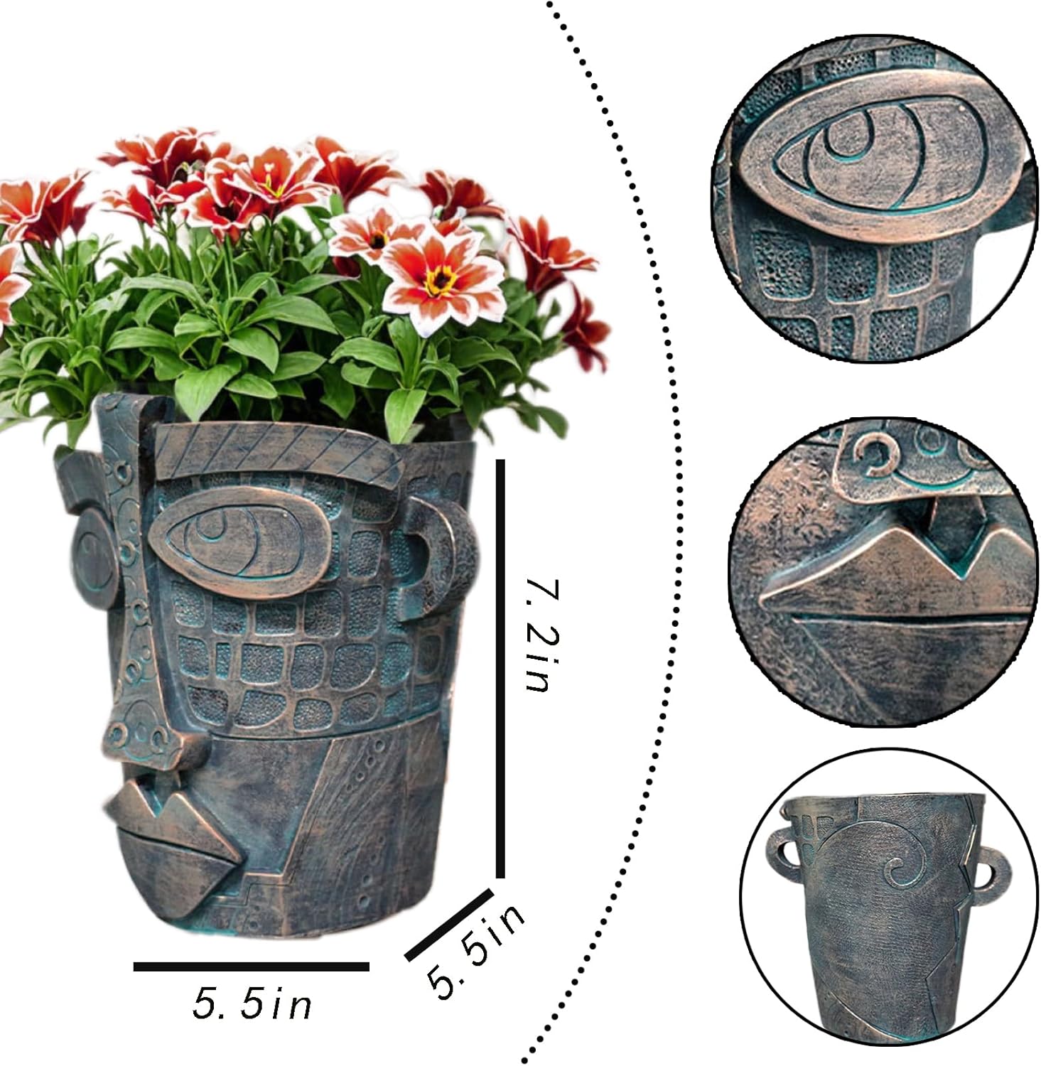 Picasso Abstract Face Planter - 3D Jigsaw Resin Vase with Drainage Hole - Modern Decorative Face Flower Pot for Indoor Plants & Home Décor